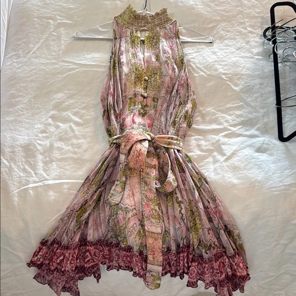 HEMANT & NANDITA Pink and Green Halter Dress - Picture 1 of 5